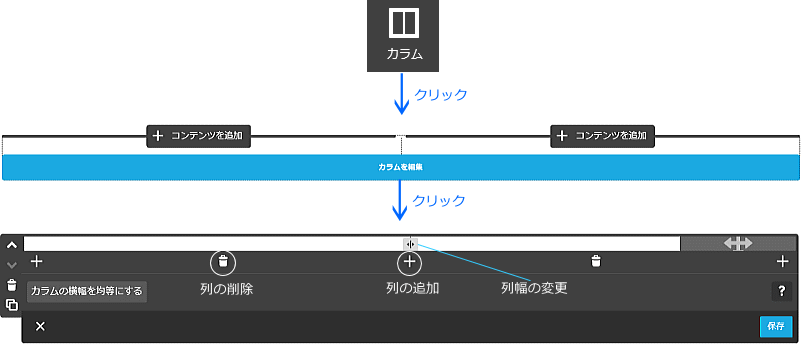 カラムの設定画面